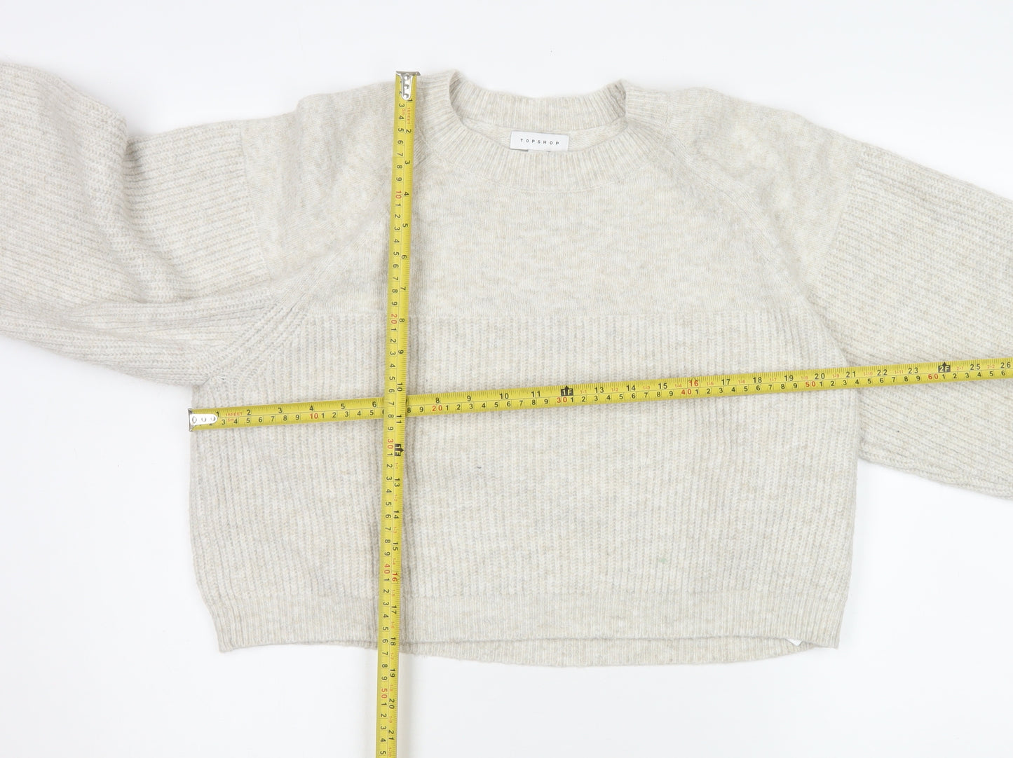 Topshop Women Beige Crew Neck Rib Knit Pullover Jumper Size S