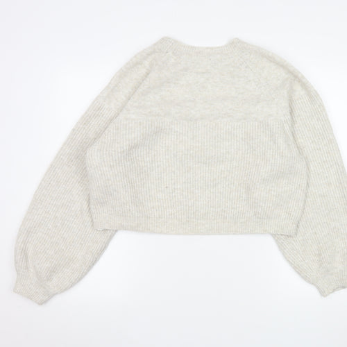 Topshop Women Beige Crew Neck Rib Knit Pullover Jumper Size S