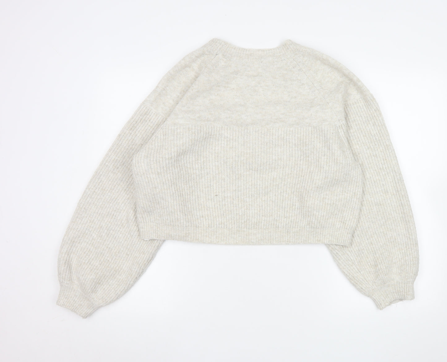 Topshop Women Beige Crew Neck Rib Knit Pullover Jumper Size S
