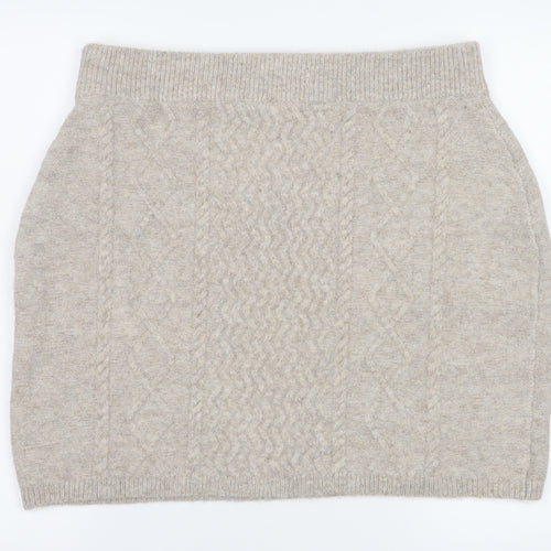 Topshop Women Beige Cable Knit Short Skirt Size L UK16 Winter Style