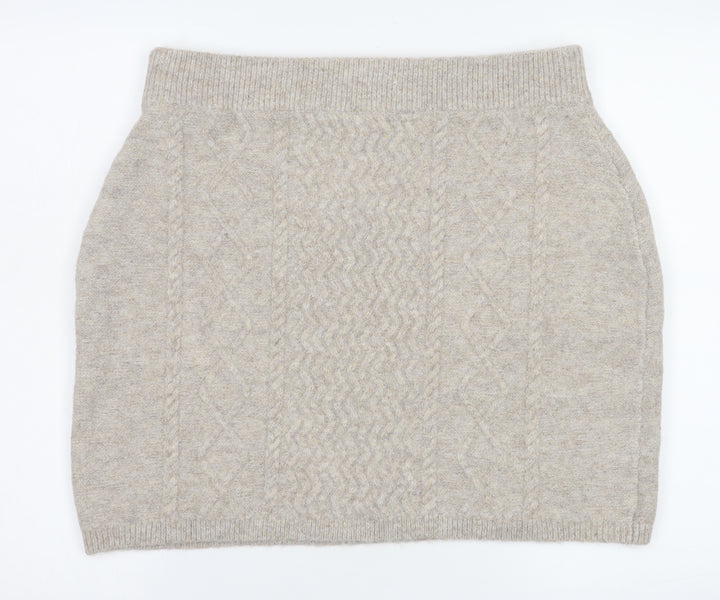 Topshop Women Beige Cable Knit Short Skirt Size L UK16 Winter Style