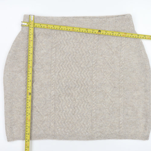 Topshop Women Beige Cable Knit Short Skirt Size L UK16 Winter Style