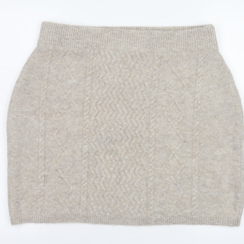 Topshop Women Beige Cable Knit Short Skirt Size L UK16 Winter Style