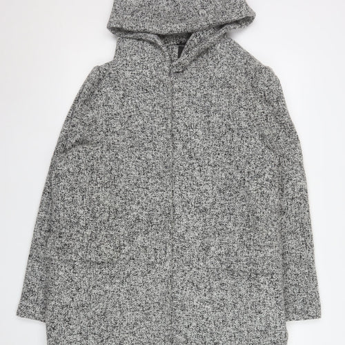New Look Women’s Grey Hooded Mid-Length Zip Coat Size 16