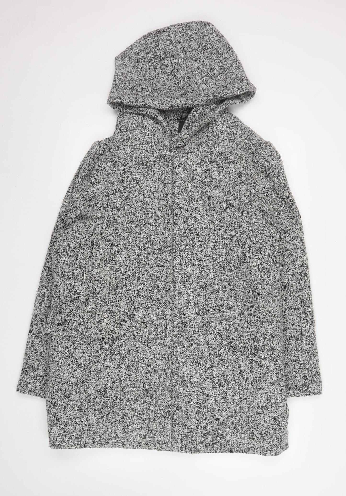 New Look Women’s Grey Hooded Mid-Length Zip Coat Size 16