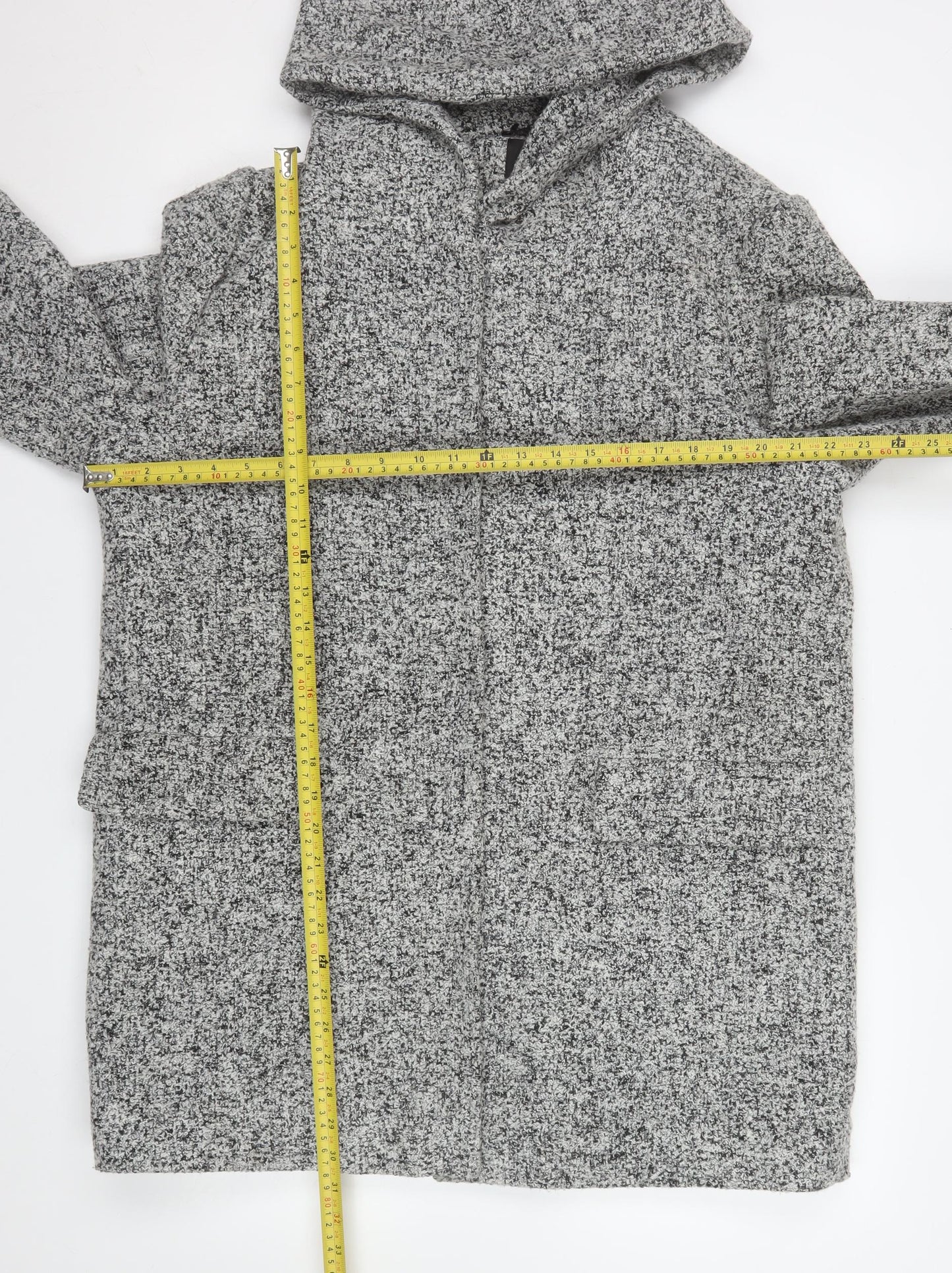 New Look Women’s Grey Hooded Mid-Length Zip Coat Size 16