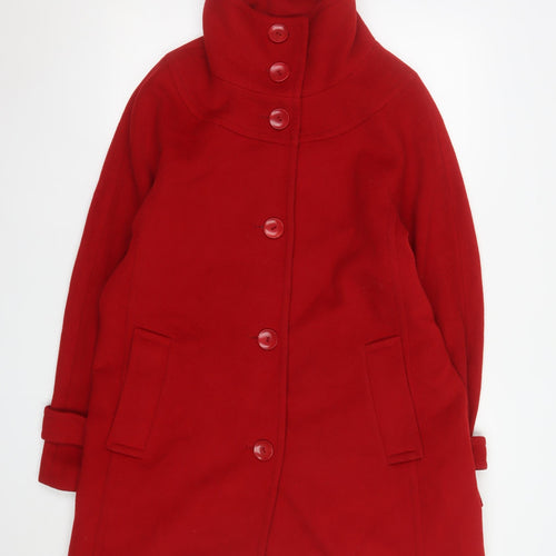 Talbots Women Red Wool Blend Mid-Length Button Overcoat Size 10