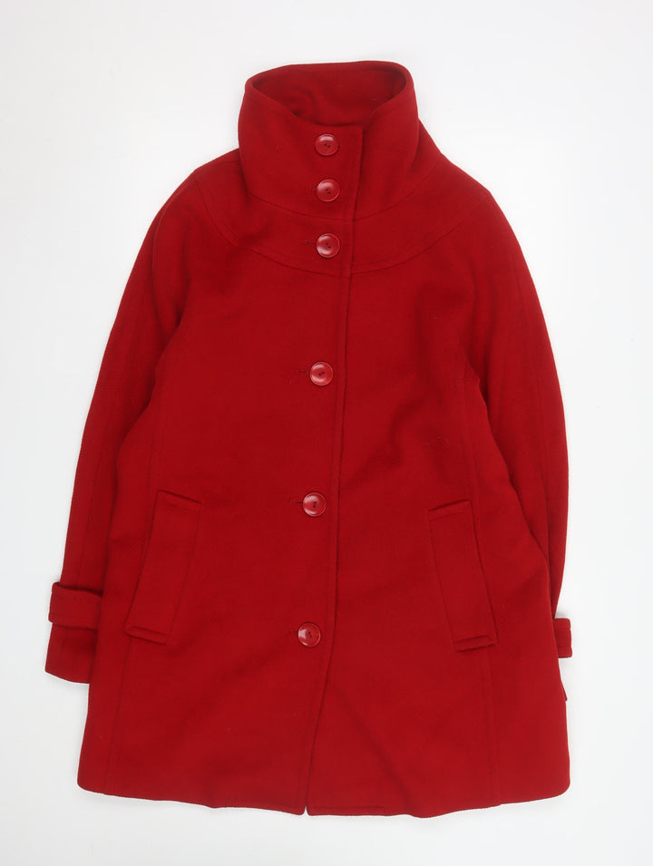 Talbots Women Red Wool Blend Mid-Length Button Overcoat Size 10