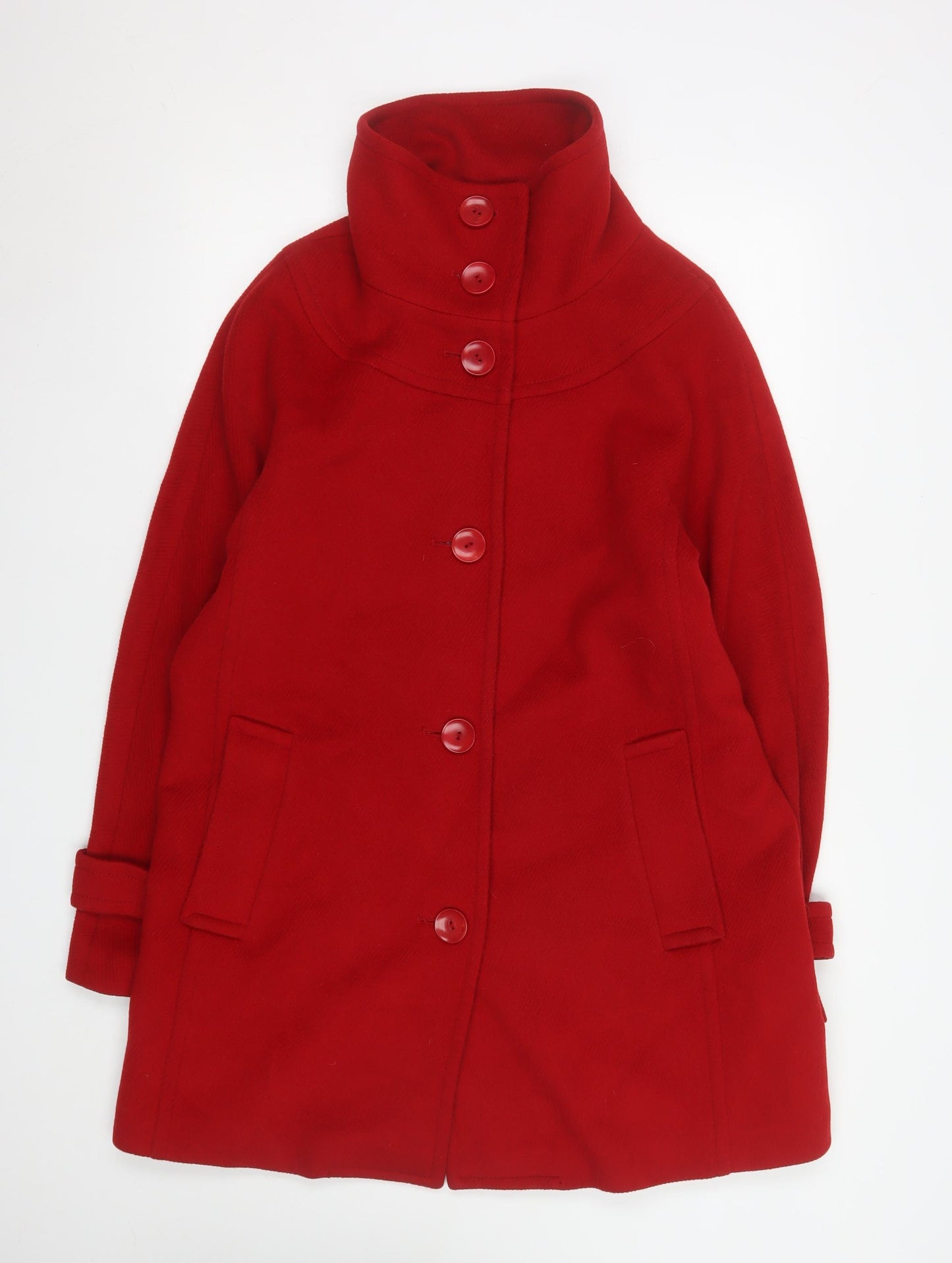 Talbots Women Red Wool Blend Mid-Length Button Overcoat Size 10