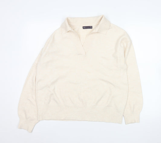 Marks and Spencer Women’s Beige Collared Wool Blend Pullover Jumper M