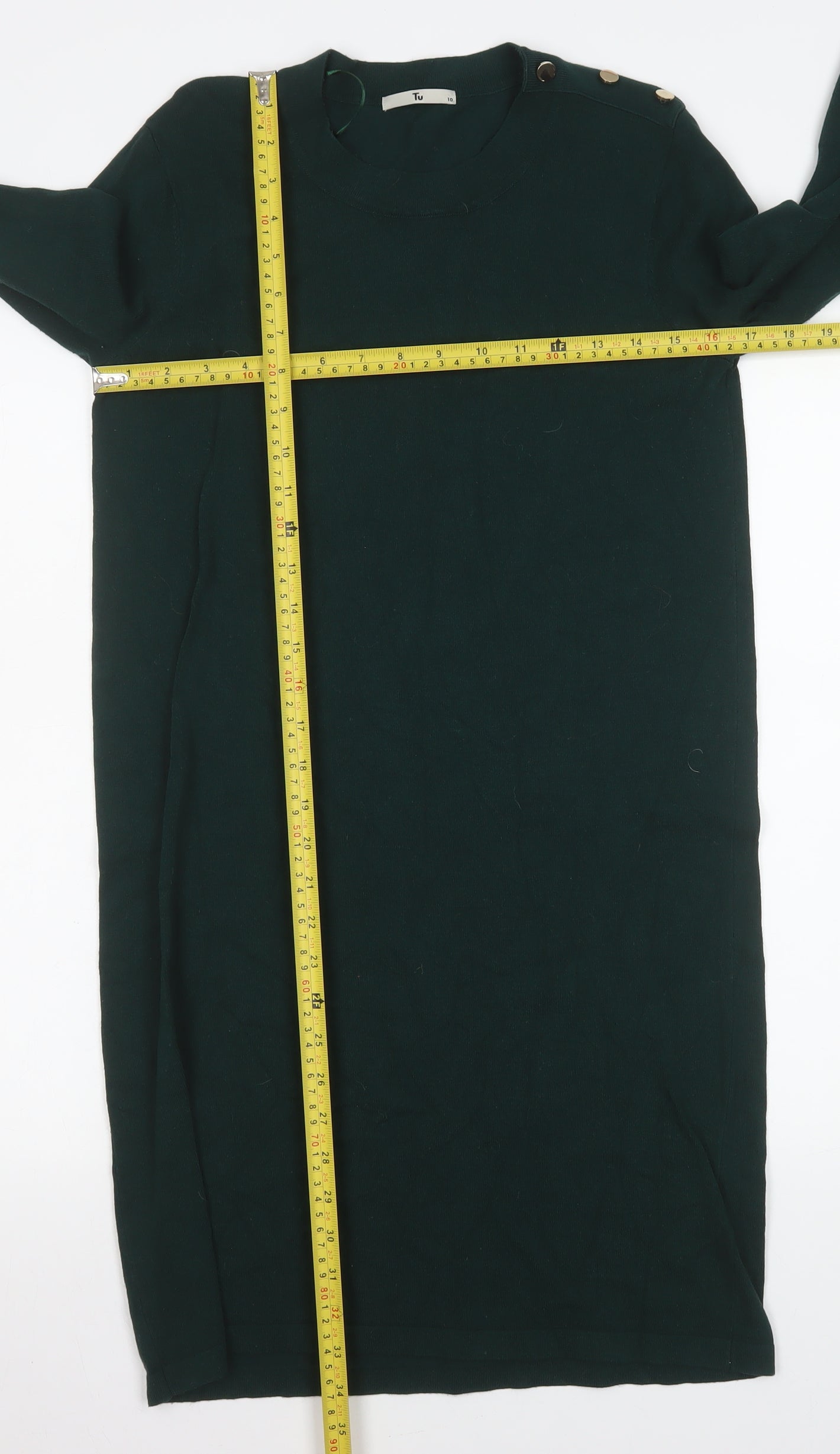Tu Women Green Size 10 Shift Knit Knee Length Dress