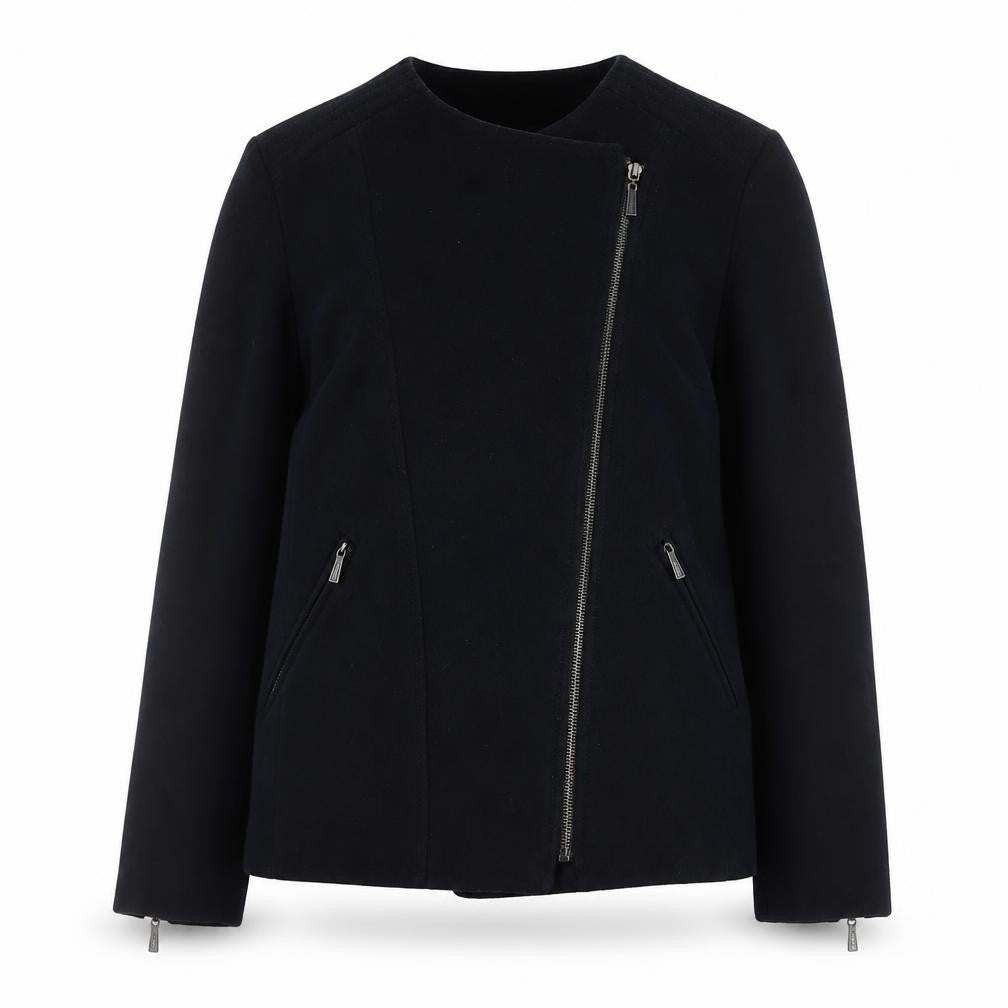 Front view of Marks & Spencer Women’s Black Wool Biker Jacket UK 12