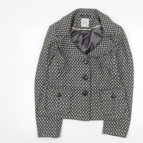 TU Women Black & White Houndstooth Blazer Size 12 Wool Blend Lined Jacket