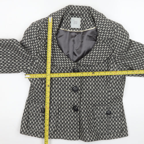 TU Women Black & White Houndstooth Blazer Size 12 Wool Blend Lined Jacket