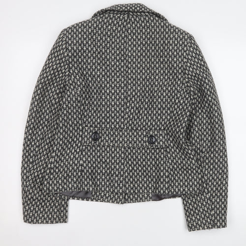 TU Women Black & White Houndstooth Blazer Size 12 Wool Blend Lined Jacket