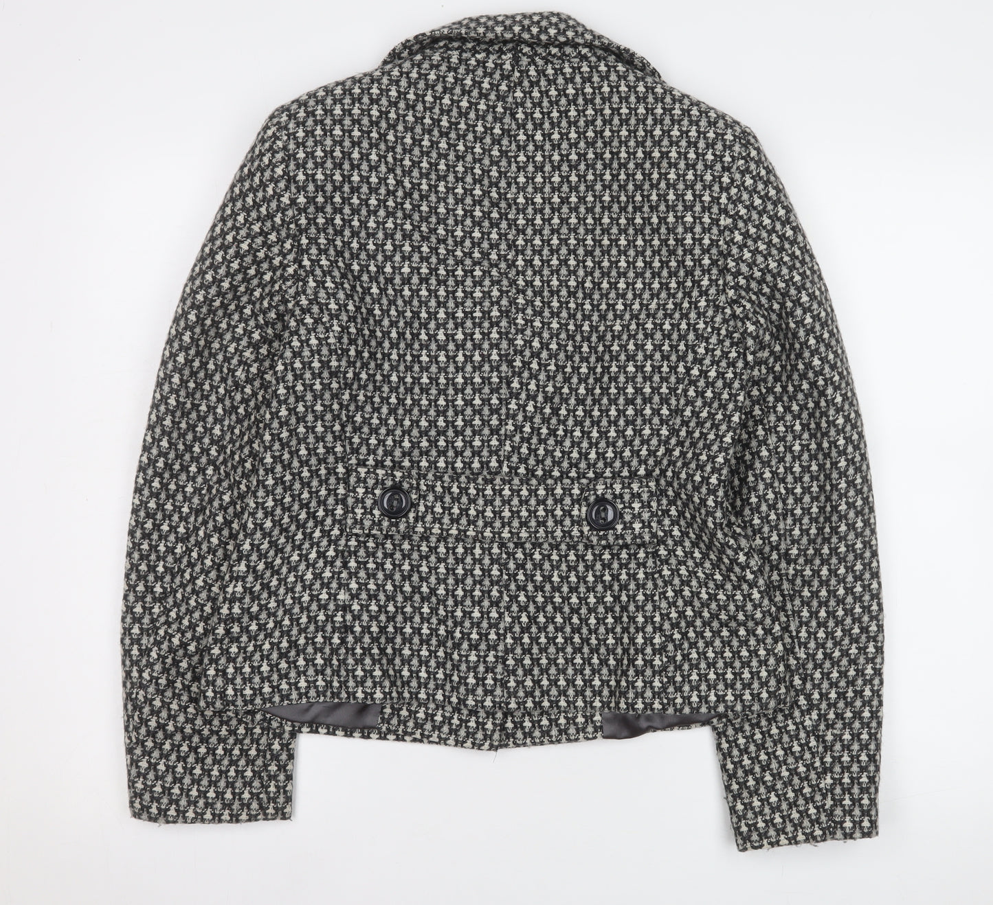 TU Women Black & White Houndstooth Blazer Size 12 Wool Blend Lined Jacket