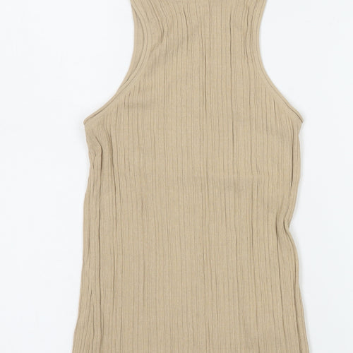 H&M Women’s Beige Ribbed Knit High Neck Sleeveless Tank Top Size S