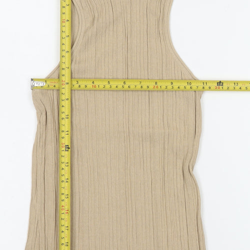 H&M Women’s Beige Ribbed Knit High Neck Sleeveless Tank Top Size S