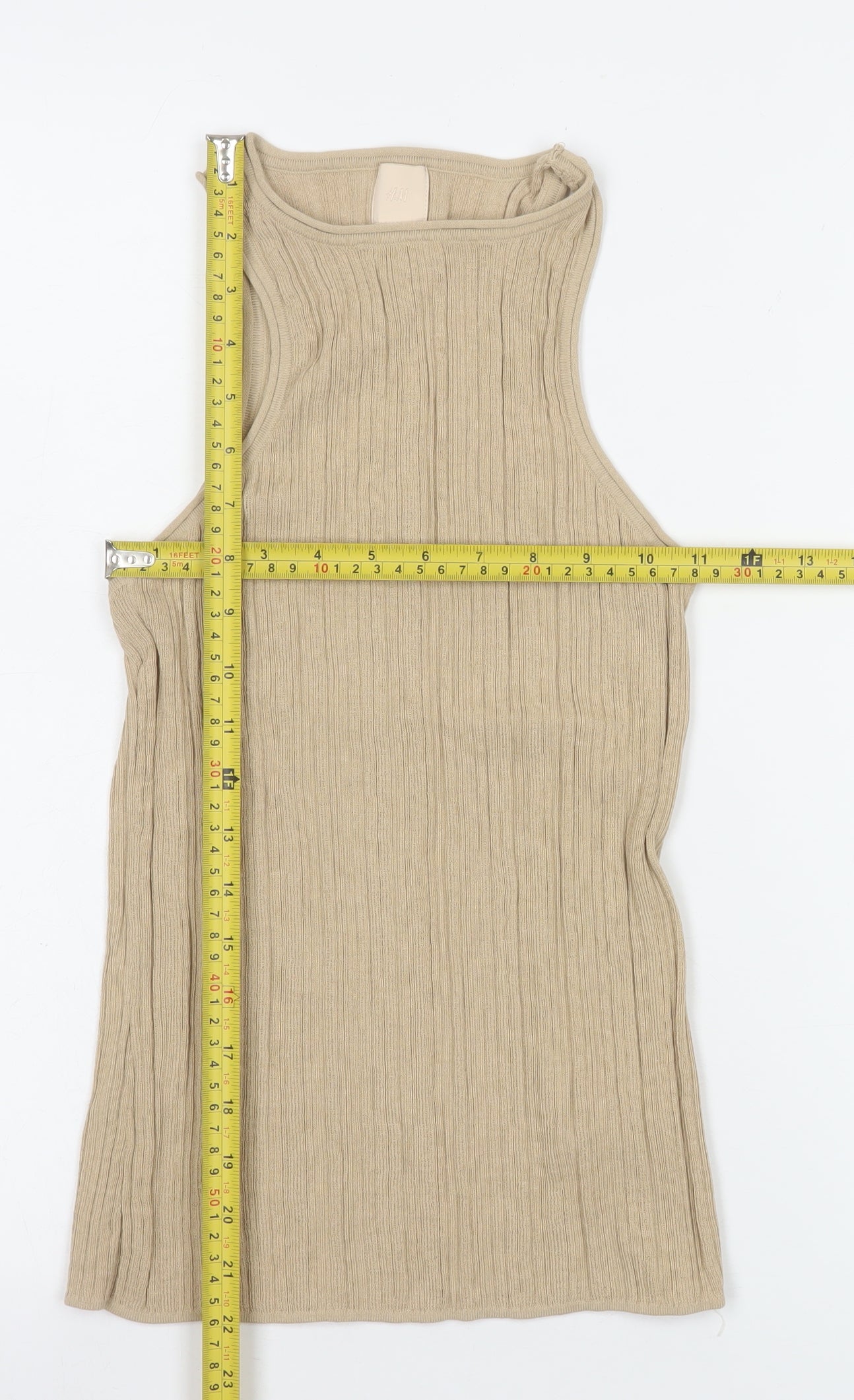 H&M Women’s Beige Ribbed Knit High Neck Sleeveless Tank Top Size S