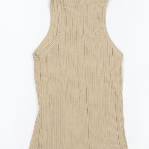 H&M Women’s Beige Ribbed Knit High Neck Sleeveless Tank Top Size S