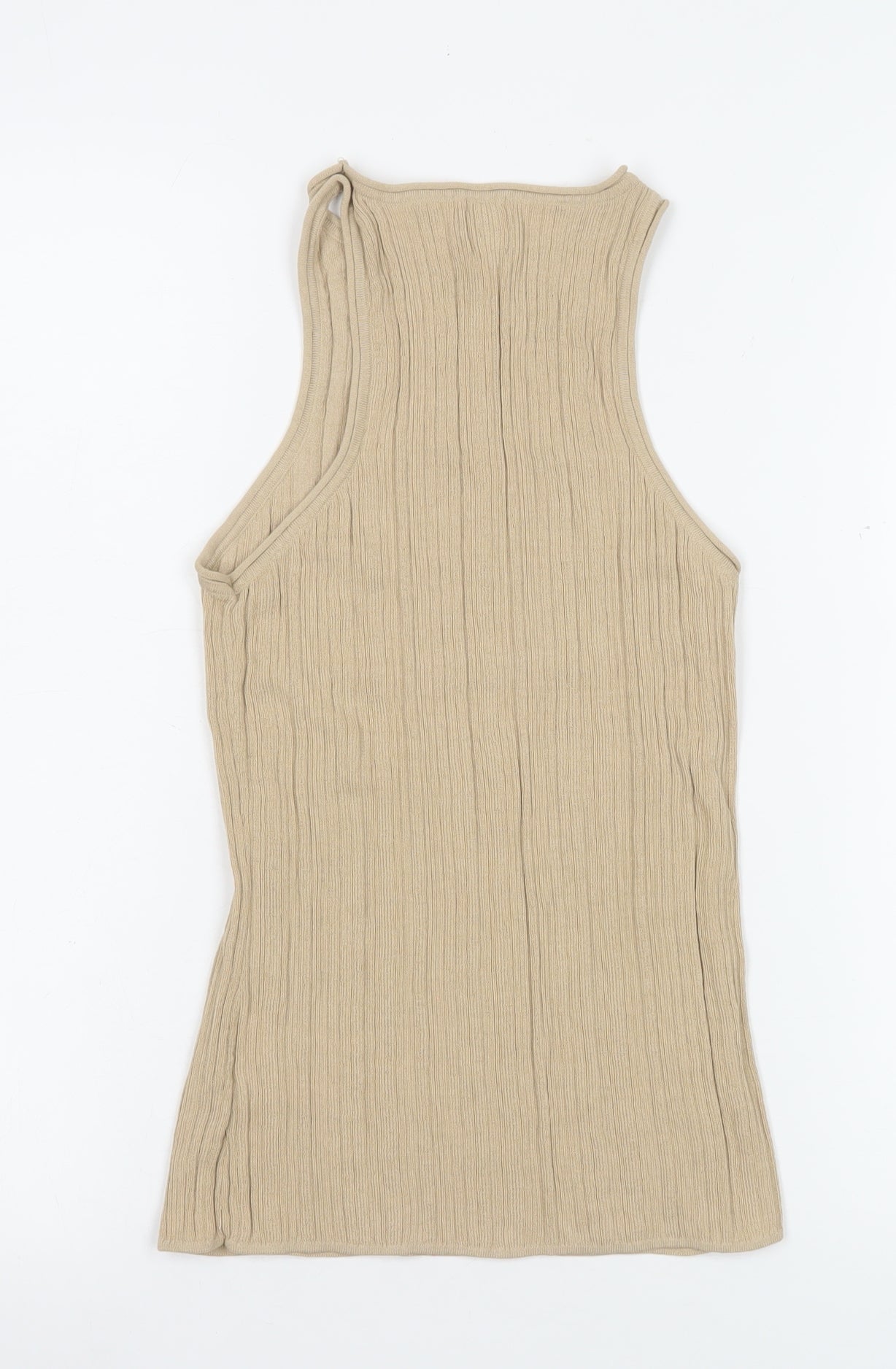 H&M Women’s Beige Ribbed Knit High Neck Sleeveless Tank Top Size S