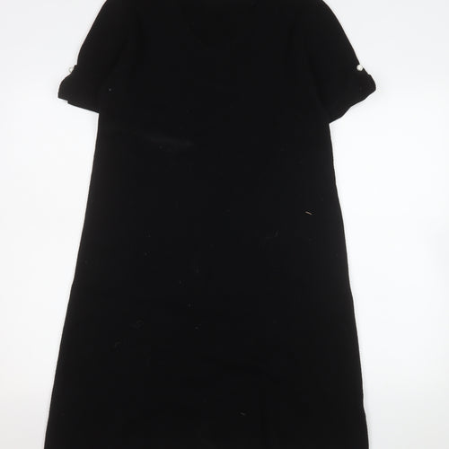 M&V Women Black L Knit Shift Dress V-Neck Short Sleeve