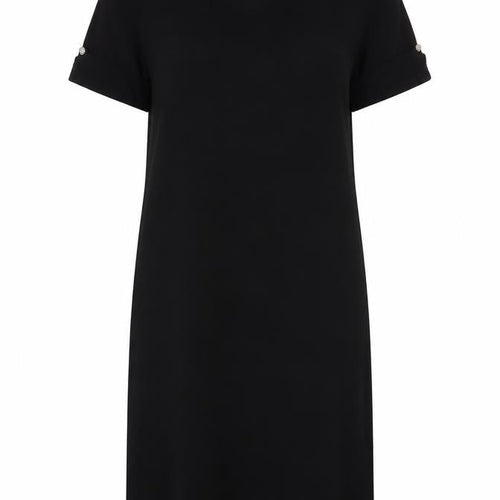 M&V Women Black L Knit Shift Dress V-Neck Short Sleeve