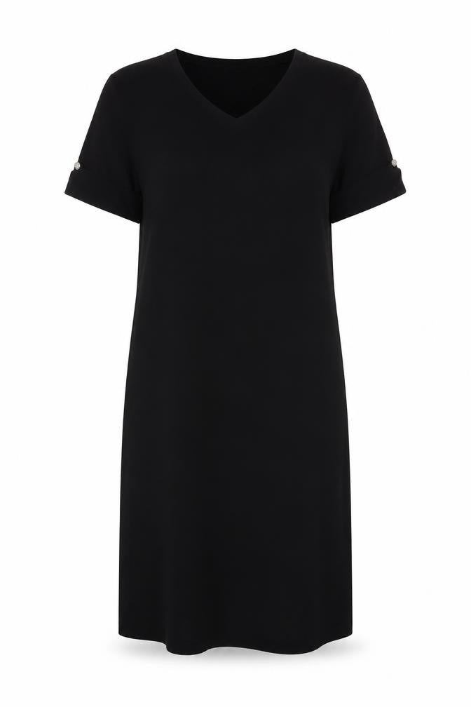 M&V Women Black L Knit Shift Dress V-Neck Short Sleeve