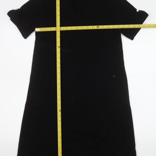 M&V Women Black L Knit Shift Dress V-Neck Short Sleeve