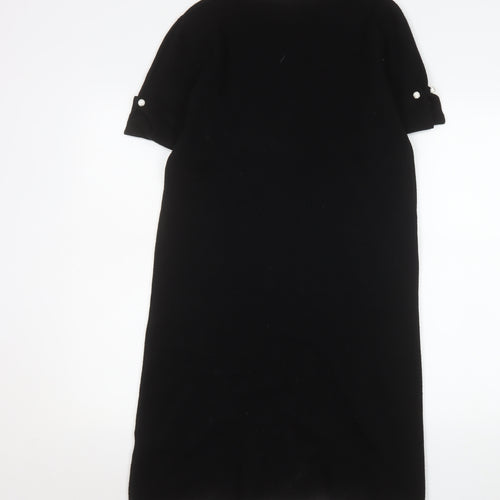 M&V Women Black L Knit Shift Dress V-Neck Short Sleeve