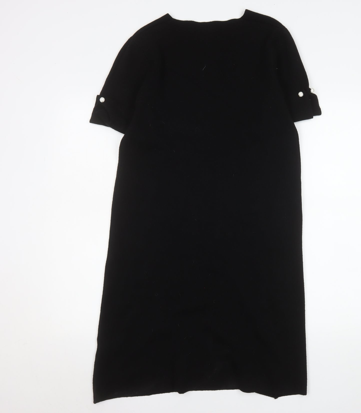 M&V Women Black L Knit Shift Dress V-Neck Short Sleeve