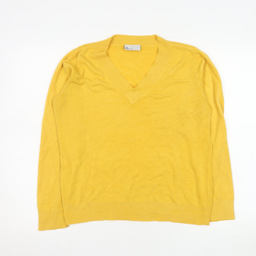 BHS Women Yellow V-Neck Acrylic Long Sleeve Pullover Jumper Size 12