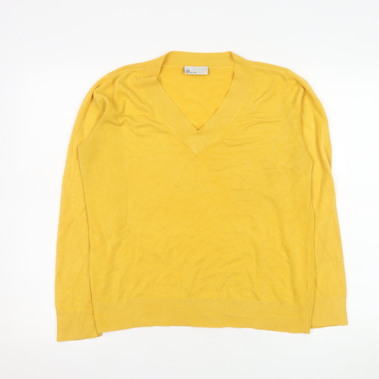 BHS Women Yellow V-Neck Acrylic Long Sleeve Pullover Jumper Size 12