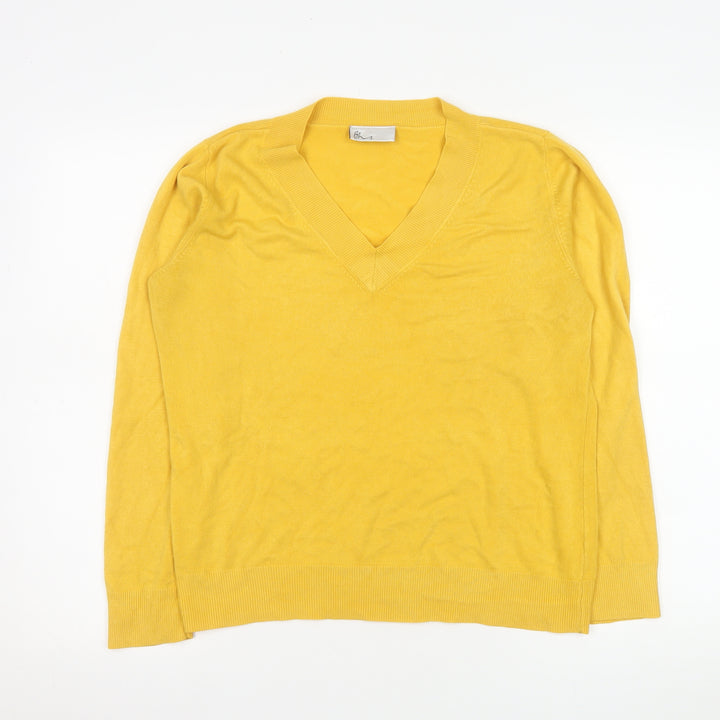 BHS Women Yellow V-Neck Acrylic Long Sleeve Pullover Jumper Size 12