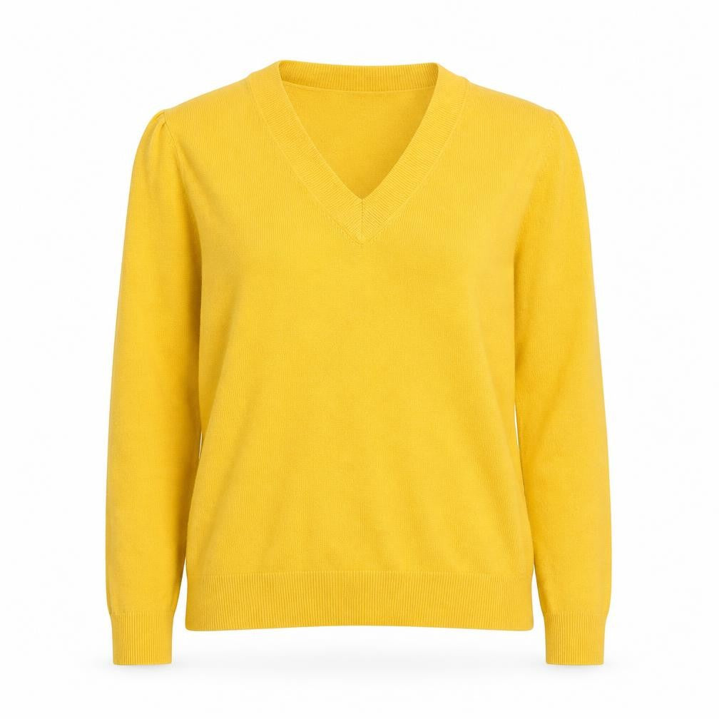 Front view of BHS Women Yellow V-Neck Acrylic Long Sleeve jumper, size 12