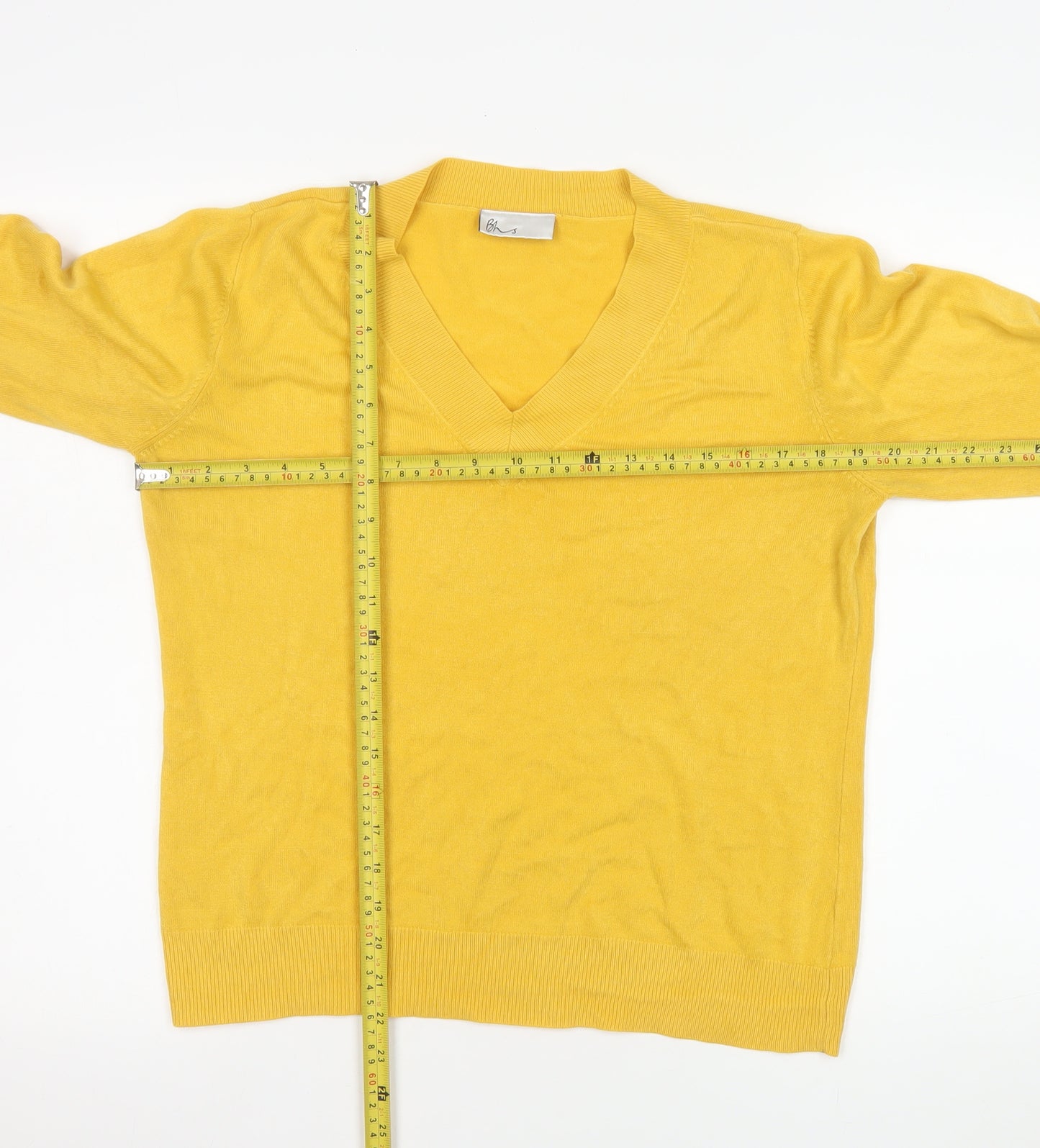 BHS Women Yellow V-Neck Acrylic Long Sleeve Pullover Jumper Size 12