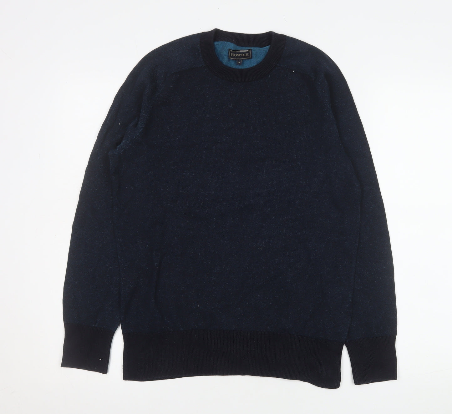 Howick Men Blue Cotton Crew Neck Pullover Jumper Size S