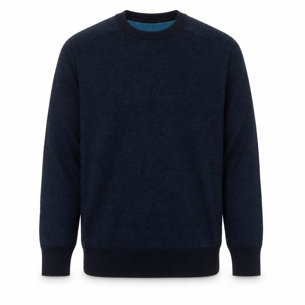 Front view of Howick Men Blue Cotton Crew Neck jumper, size S