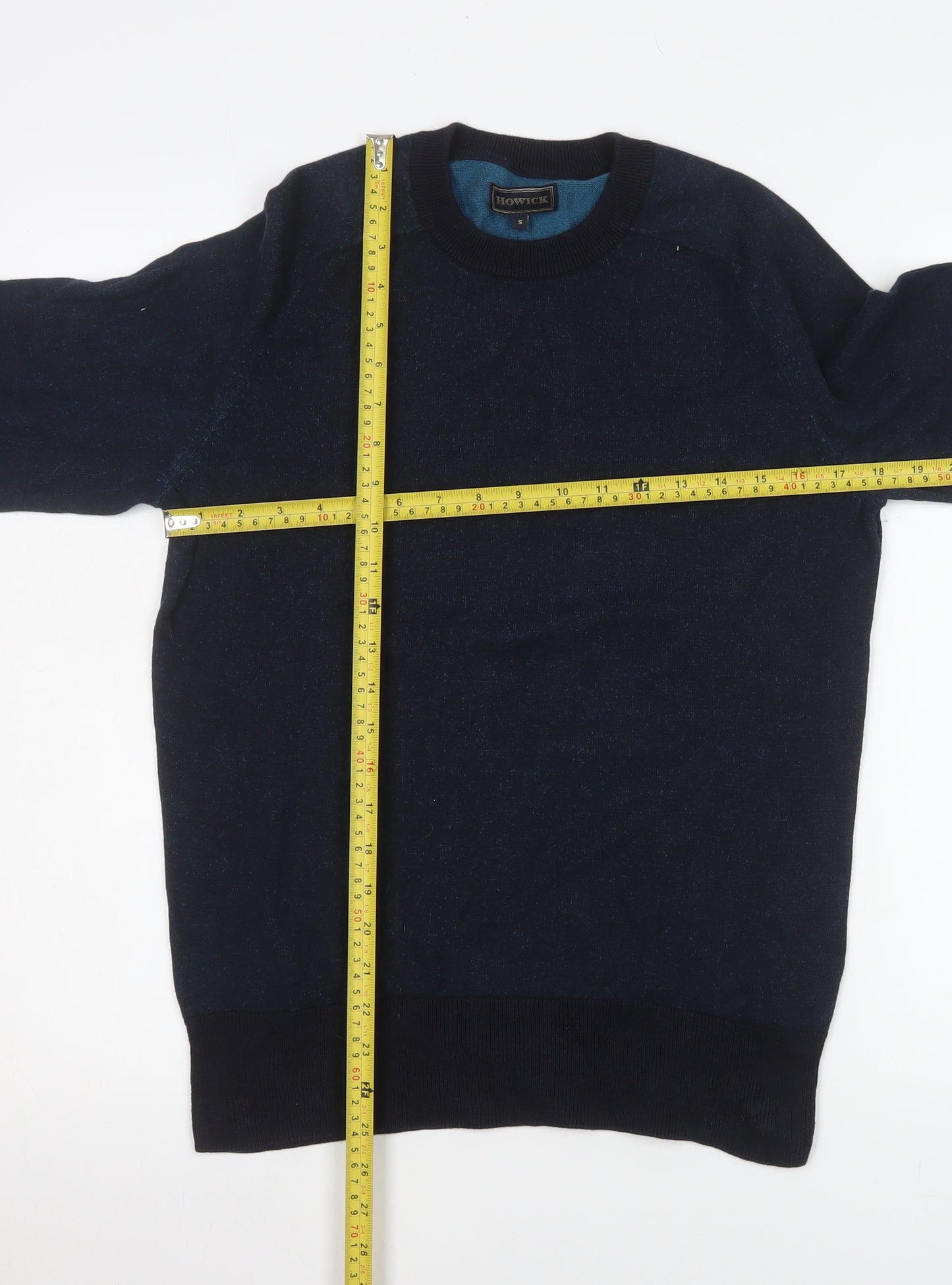 Howick Men Blue Cotton Crew Neck Pullover Jumper Size S