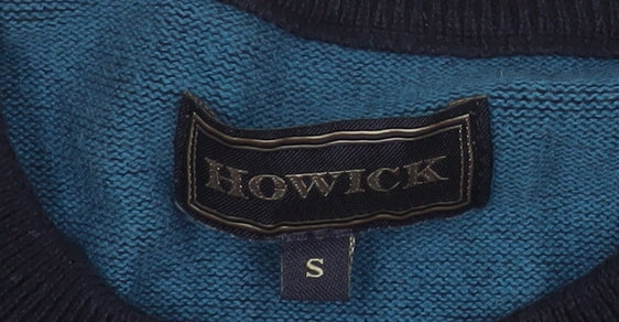 Howick Men Blue Cotton Crew Neck Pullover Jumper Size S
