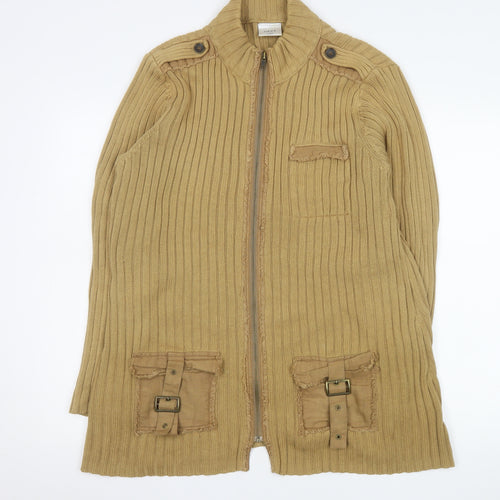 Next Men's Beige Ribbed Cotton Full Zip Jacket Size L