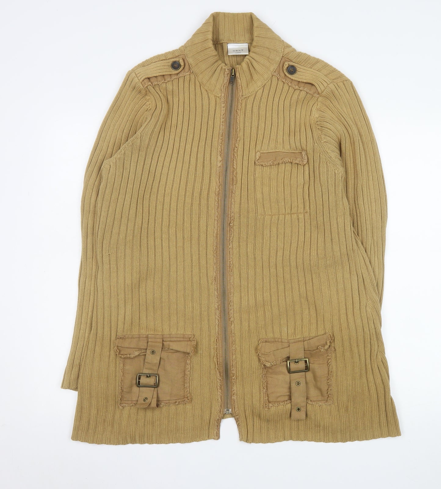 Next Men's Beige Ribbed Cotton Full Zip Jacket Size L