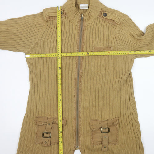 Next Men's Beige Ribbed Cotton Full Zip Jacket Size L
