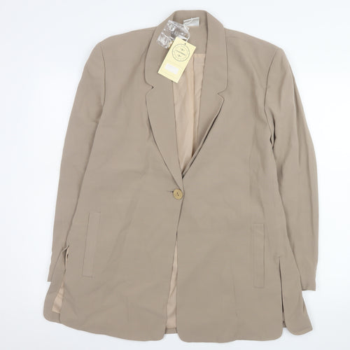 Forever Famous Women's Beige Size 16 Regular Long Sleeve One-Button Blazer