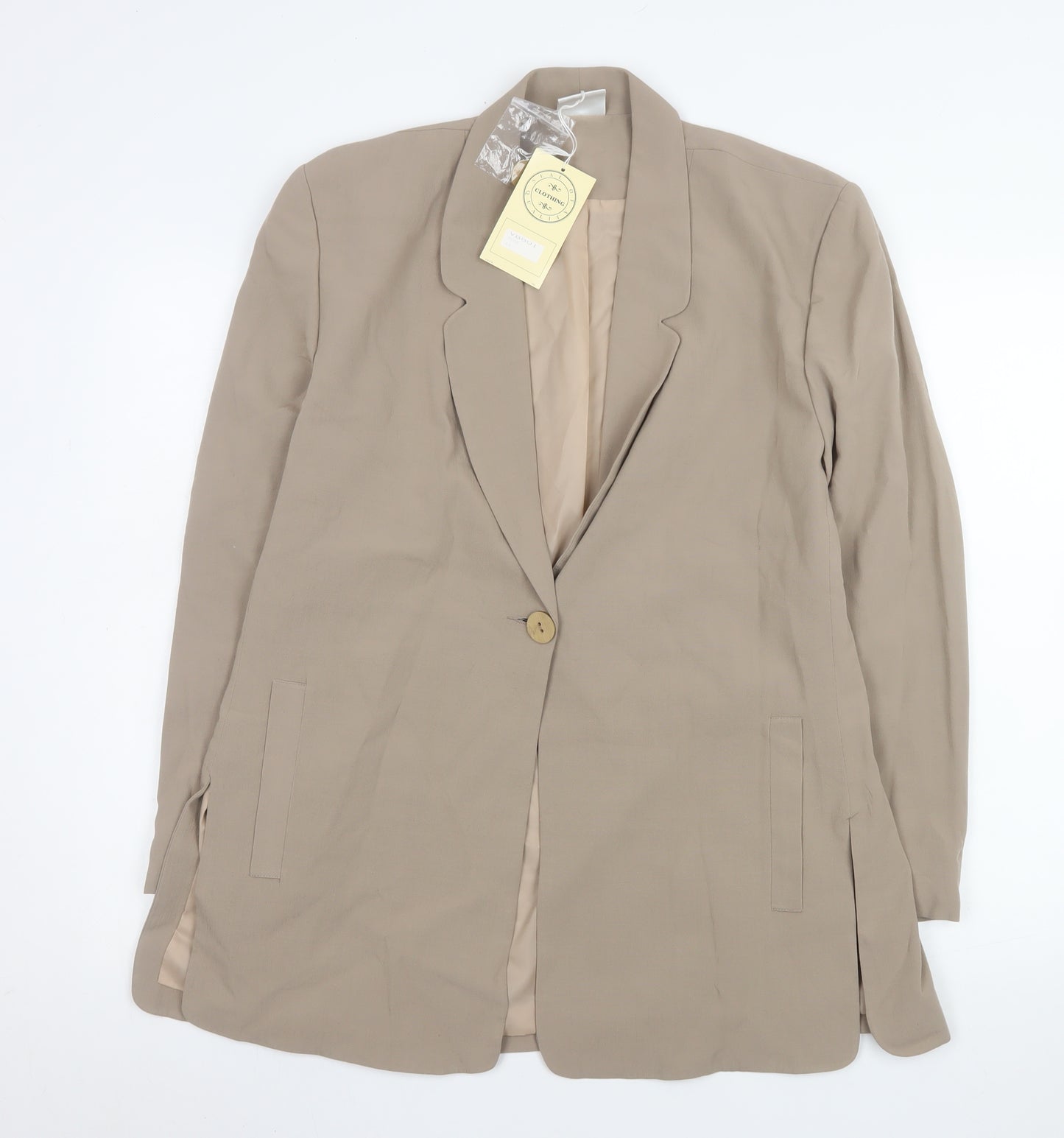 Forever Famous Women's Beige Size 16 Regular Long Sleeve One-Button Blazer