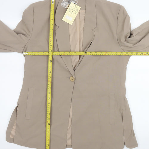 Forever Famous Women's Beige Size 16 Regular Long Sleeve One-Button Blazer