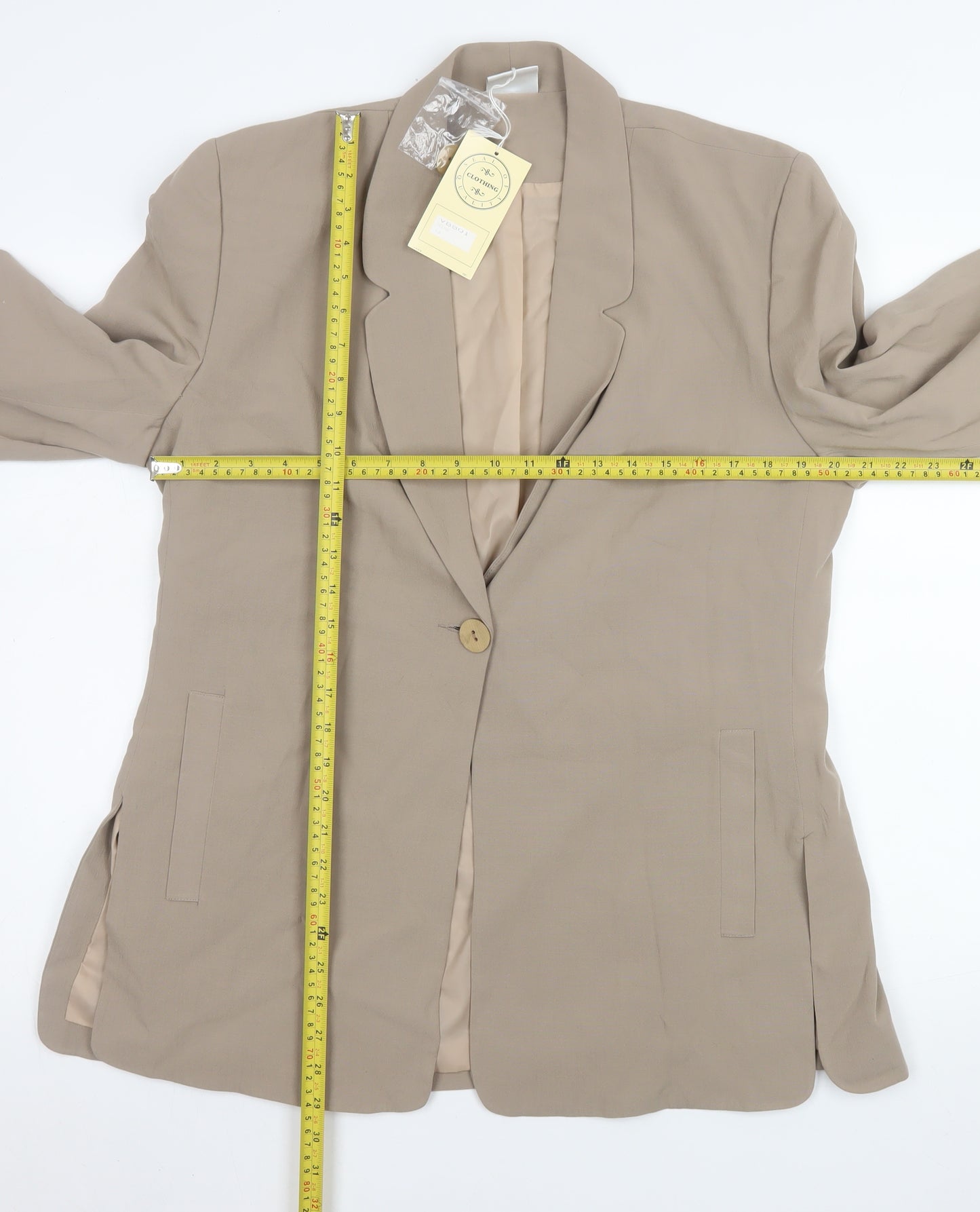 Forever Famous Women's Beige Size 16 Regular Long Sleeve One-Button Blazer