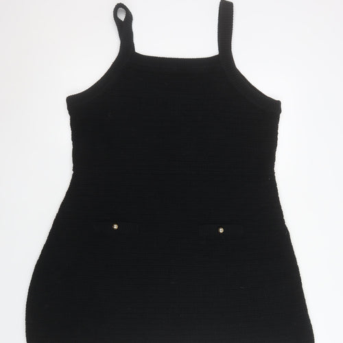 H&M Women Black Knit Pinafore Dress 3XL Cotton Blend Casual