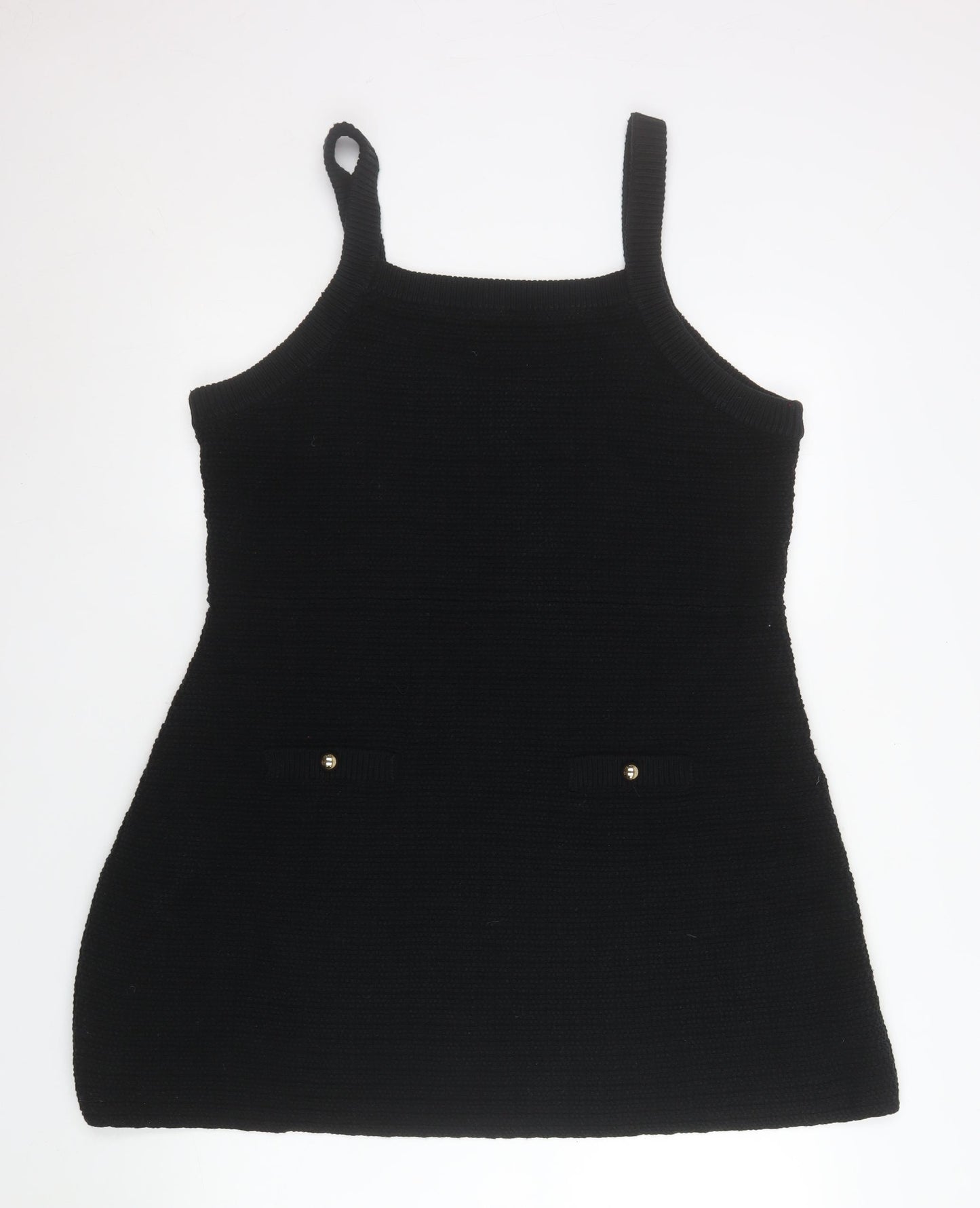 H&M Women Black Knit Pinafore Dress 3XL Cotton Blend Casual