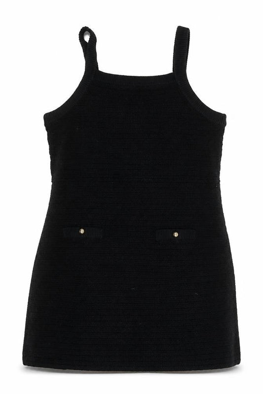 Front view of H&M Women Black Knit Pinafore Dress 3XL Cotton Blend Casual